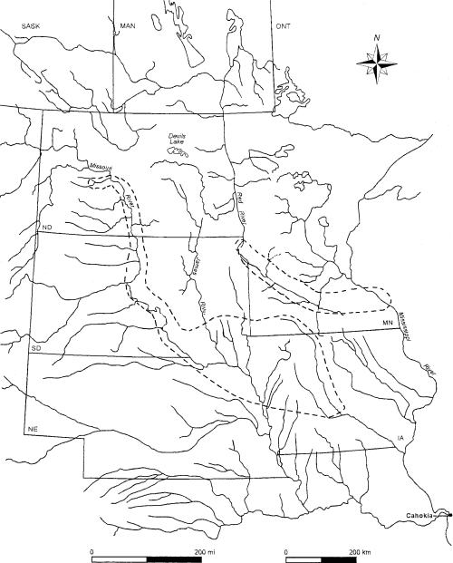 General territory of Northeastern Plains Village Tradition, all phases combined (After Henning and Toom  2003)